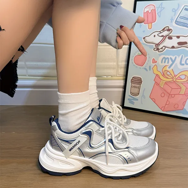 回力银色老爹鞋女款2025新款厚底透气休闲运动鞋学生百搭鞋子女鞋