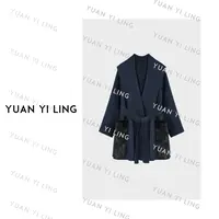 袁艺灵【伯恩夫人】阿拉善山羊绒高支澳毛水貂口袋纯手工挑缝外套