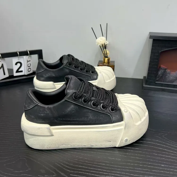 2025男士秋季新款做旧贝壳头百搭舒适轻便韩版厚底运动增高休闲鞋