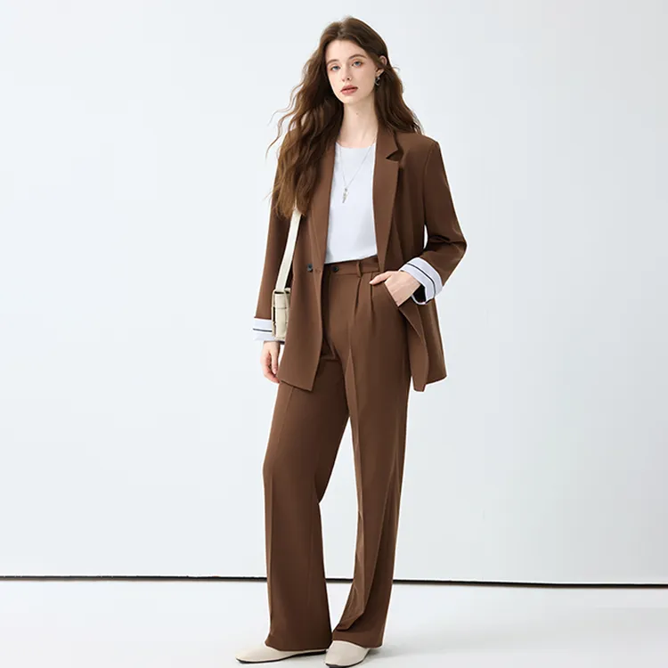 咖啡色西装套装女高级感秋季2025新款小个子面试正装职业西服外套