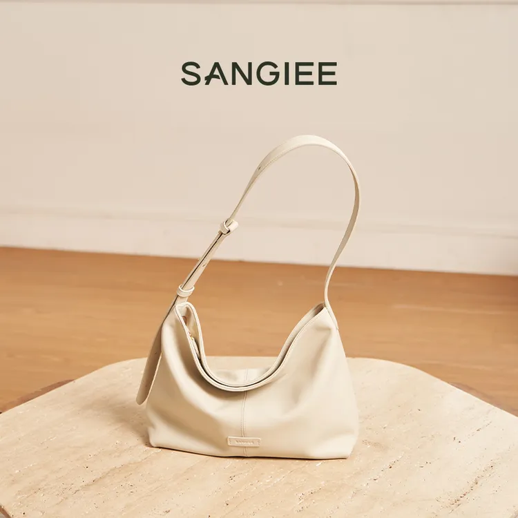 SANGIEE山己空气hobo包拉链通勤包纳帕头层牛皮绵绵包包女