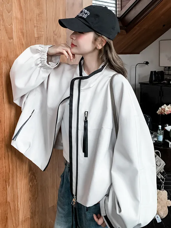 米白色立领冲锋衣拉链外套2025春秋款小个子休闲时尚百搭工装夹克