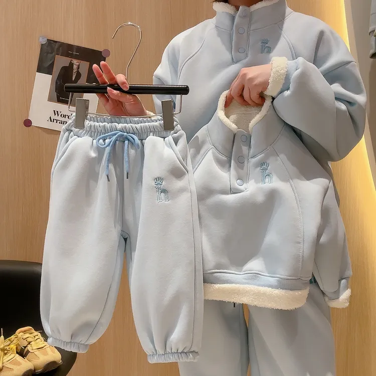 【加厚卫衣】2025新款加绒刺绣字母立体韩版洋气休闲韩版男女童卫衣