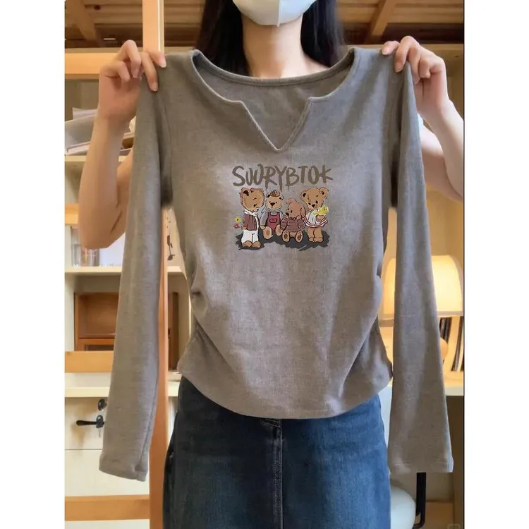 v领打底衫女装2025早秋季新款修身内搭长袖t恤设计感秋冬百搭上衣