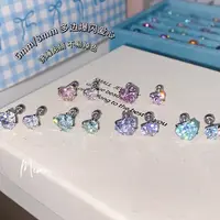 钛钢锆石耳饰 ZK016爱神降临 多边不规则爆闪爱心钻钛钢耳骨钉