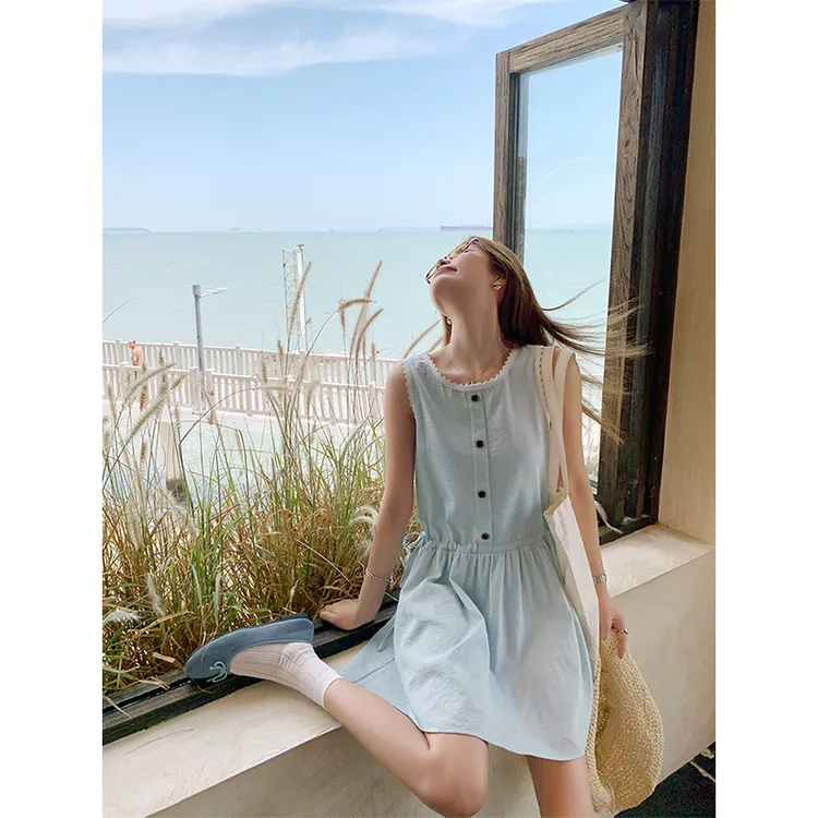 曾小咸韩系减龄抽绳无袖背心连衣裙Z252LQP6380