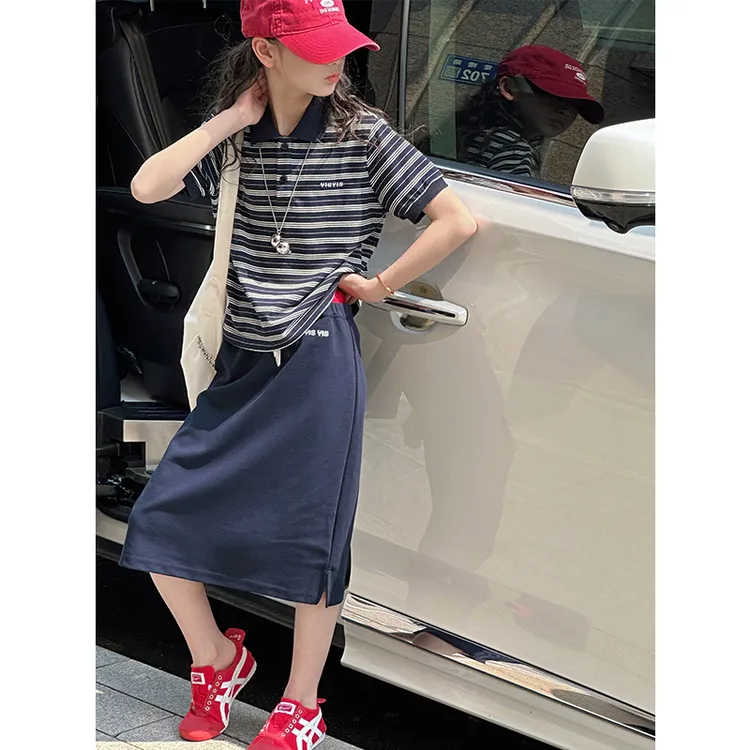 K28711格纹女童短袖套装裙2025新款夏装时髦儿童裙子休闲两件套潮