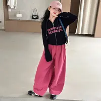 QSC2380女童套装2025新款儿童洋气时髦连帽卫衣外套潮酷两件套