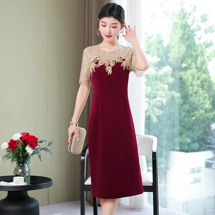 连衣裙女2025夏季新款婚礼妈妈装连衣裙喜婆婆婚宴礼服高端结婚夏