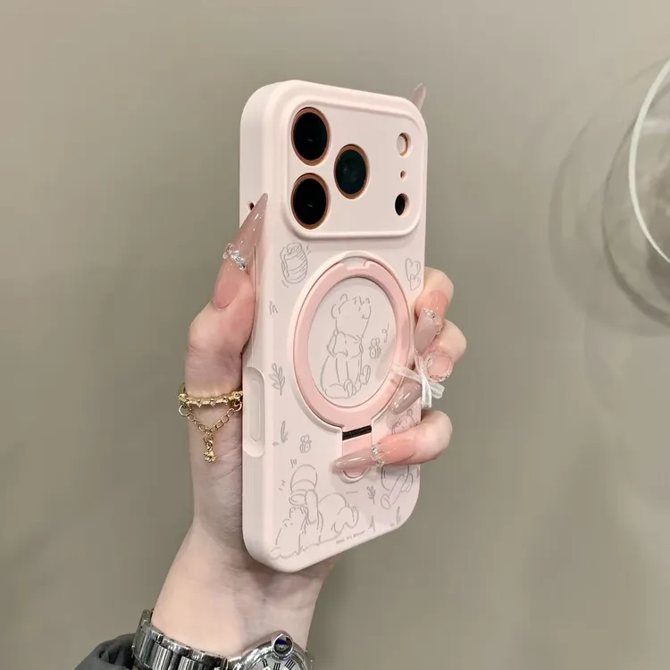 全包一体按键磁吸支架维尼熊适用iPhone17pro液态硅胶16可爱15/14