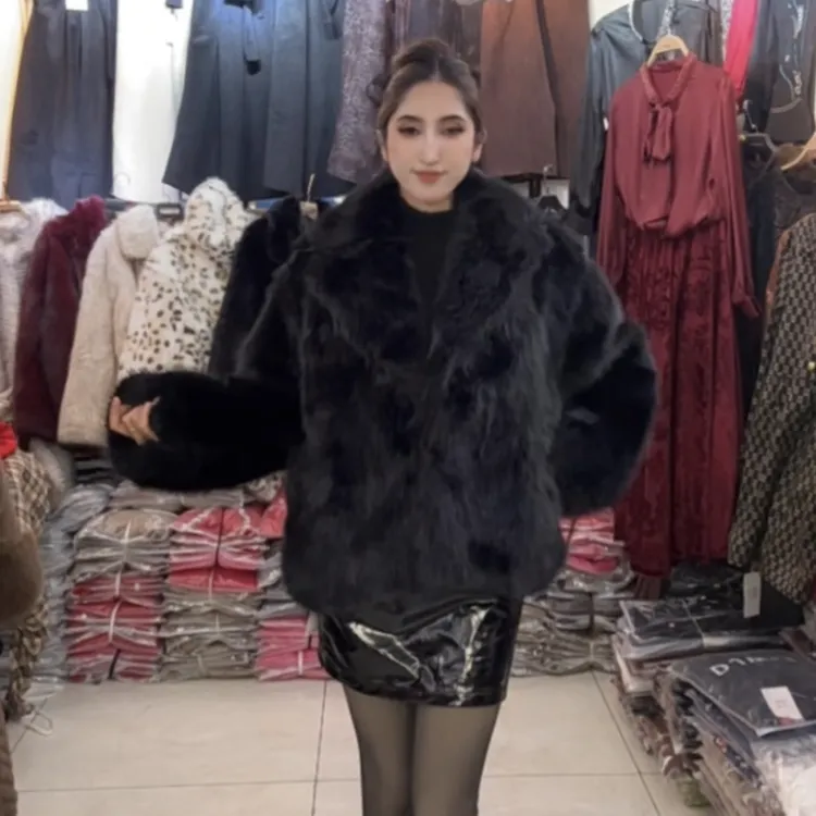 人造皮草 新款短款领廓形人造皮草外套