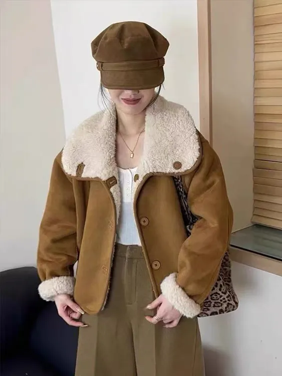 X128875-两面穿新款百搭外套冬季加绒加厚毛毛外套