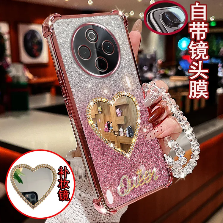 vivoy300pro+手机壳V2456A镜头全包镶钻镜子气囊防摔套女新款软胶