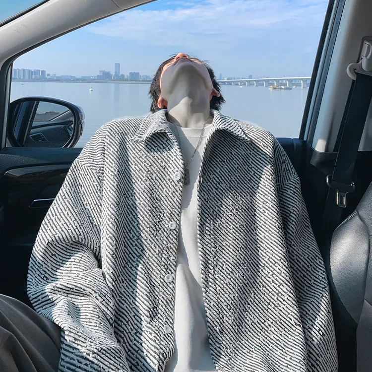 小香风外套男2025春秋季新款衬衫式夹克男潮牌宽松高级感褂子上衣