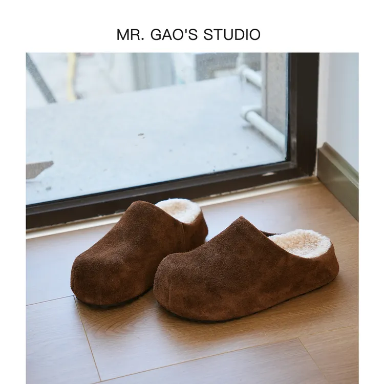 4cm保暖内增高包头拖简约厚底加绒拖鞋复古冬季毛绒女鞋