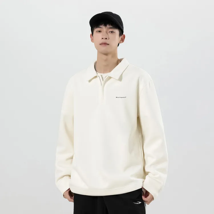 秋季潮牌重磅长袖polo衫卫衣男士休闲宽松男士春秋拉链长袖卫衣