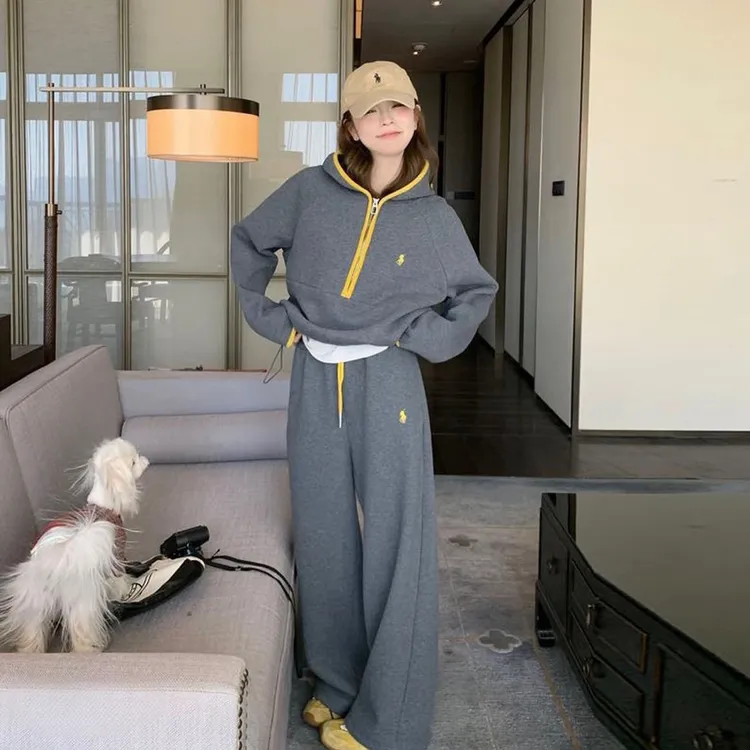 小马刺绣运动休闲卫衣卫裤时尚套装女2025秋季阔腿裤两件套