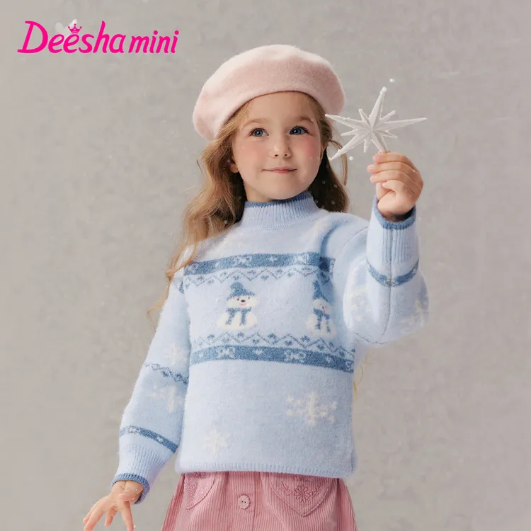 笛莎女童毛衣秋冬季儿童衣服可爱雪人提花保暖舒适毛衫-332565501