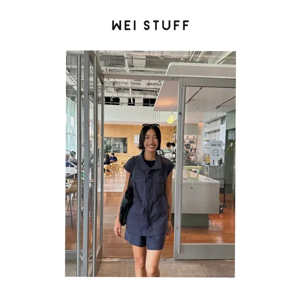 WEI STUFF “巴黎蓝夜” 新款时尚气质100苎麻宽松休闲套装 9469.