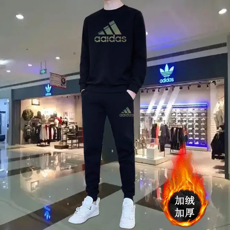 【奥莱正品】秋冬男士加绒圆领卫衣卫裤帅气两件套情侣休闲运动套装