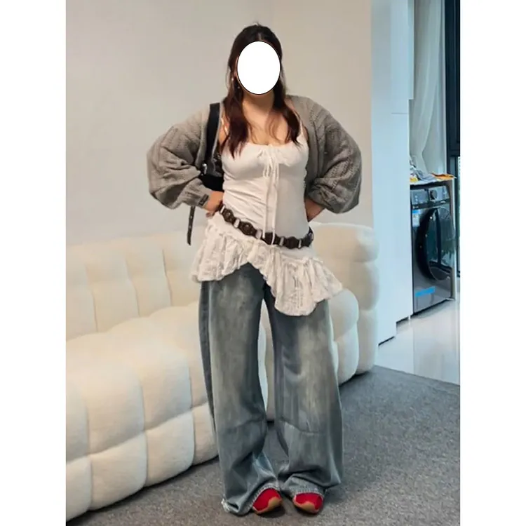 300斤大码胖mm阔腿牛仔裤女秋季新款宽松显瘦梨型身材直筒拖地裤