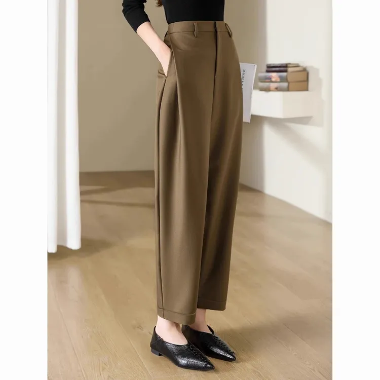 高腰显瘦女休闲裤茧型镰刀裤2025春秋新款哈伦裤冬季毛呢西装裤