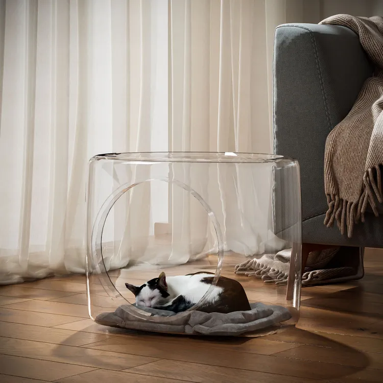 俏洁太空舱猫笼透明塑料大空间猫窝不易粘毛钻洞宠物窝四季通用