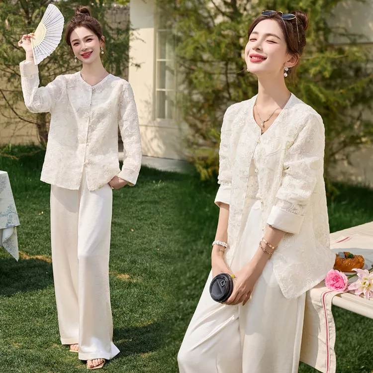 新中式国风复古高级感刺绣防晒外套阔腿裤两件套套装2025夏季爆款