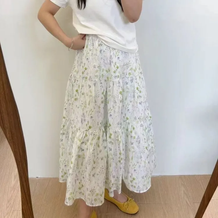法式绝美碎花高腰字半身裙女2025夏季新款温柔风百搭遮胯中长裙