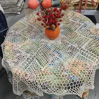 A206本色手工钩针方桌布85cm