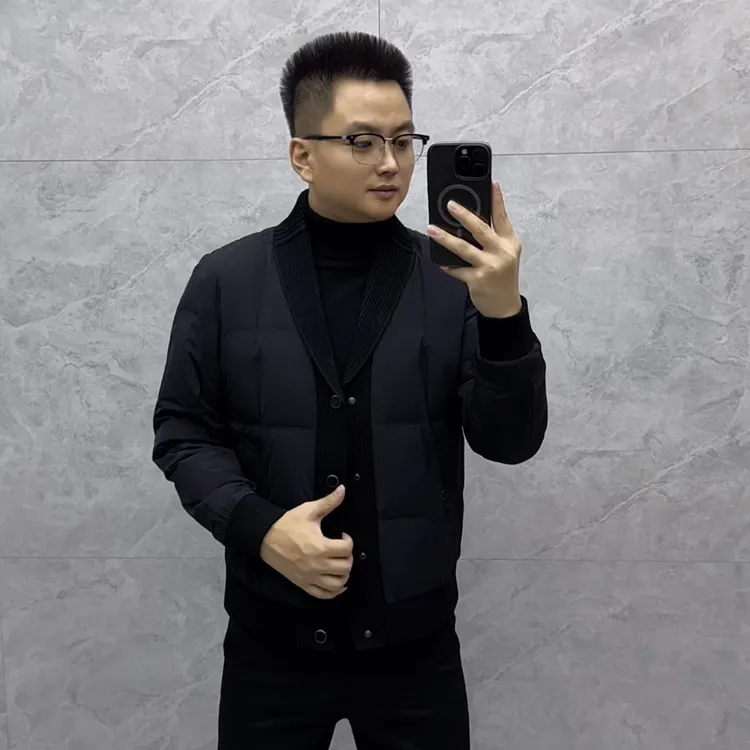 冬季新款高级欧货修身青果领男士保暖净版舒适百搭鸭绒夹克外套