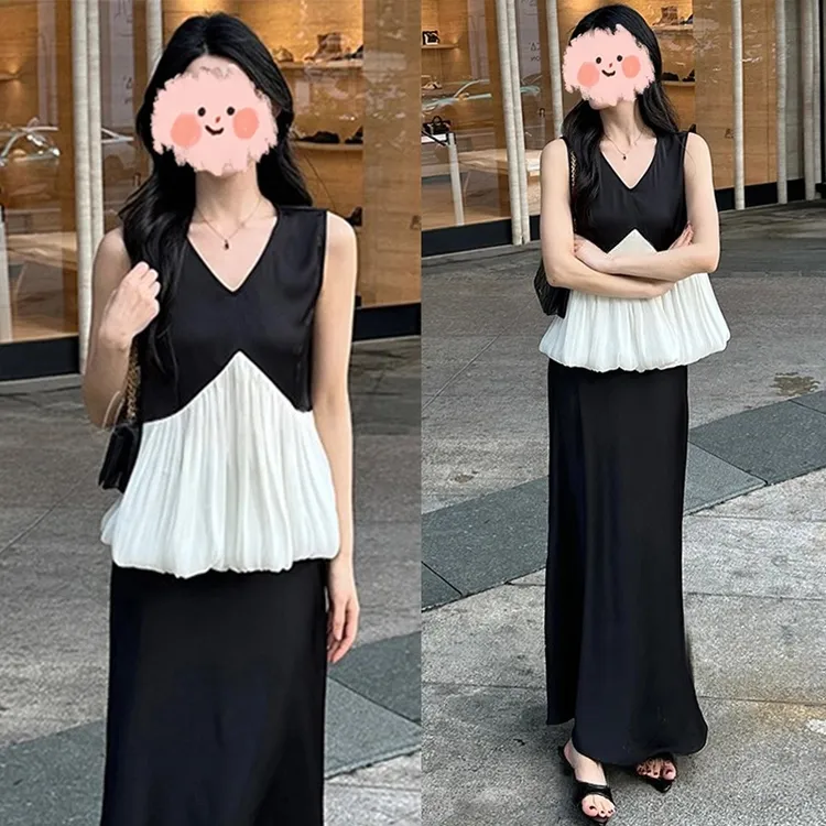 纯欲慵懒风女装荷叶边无袖上衣减龄休闲半身裙套装洋气衣服女夏季
