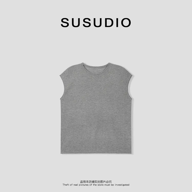 SUSUDIO 莱赛尔+亚麻 老钱风卷边无袖舒适透气纯色针织衫 50118