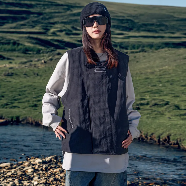 AOGZ国潮工装羽绒马甲斜门襟男女秋冬季设计感白鸭绒马夹保暖背心