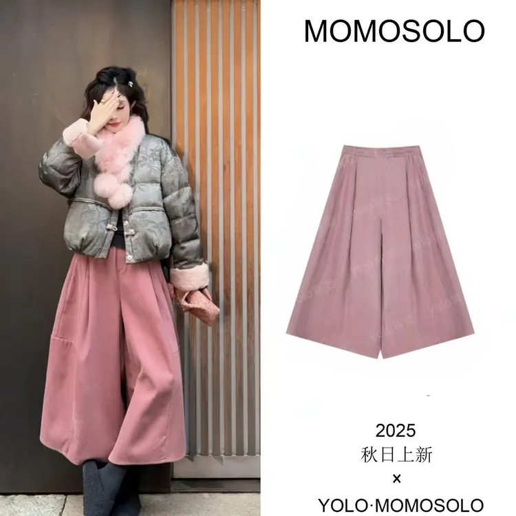 •踏雪•2025秋冬100%匹马棉灯芯绒坑条baby绒加绒八分阔腿裤259419