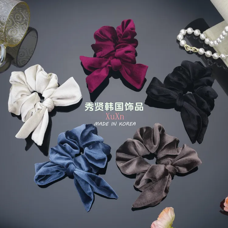 韩国布艺丝绒双层蝴蝶结大肠发圈气质百搭简约秋冬优雅韩版ins