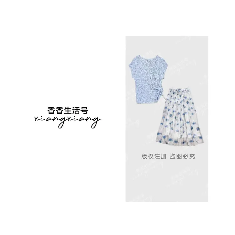 【香香严选】“蓝色玫瑰”2025夏季新款针织衫+半身裙两件套装cc9035