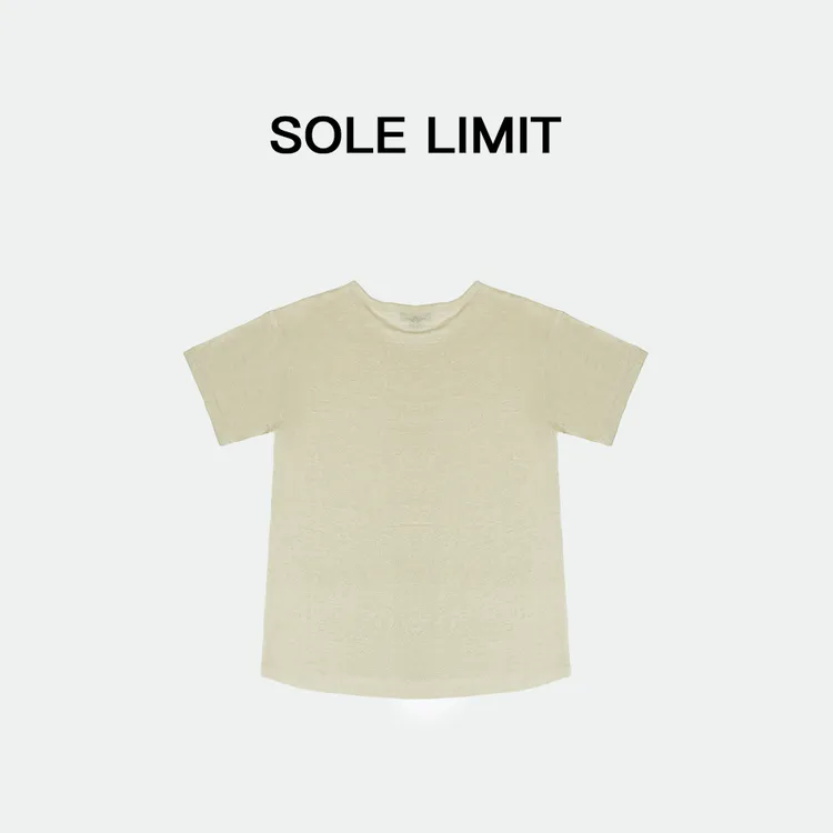 Solelimit轻薄透气精致随性休闲女士圆领亚麻短袖T恤 奶茶色/驼色