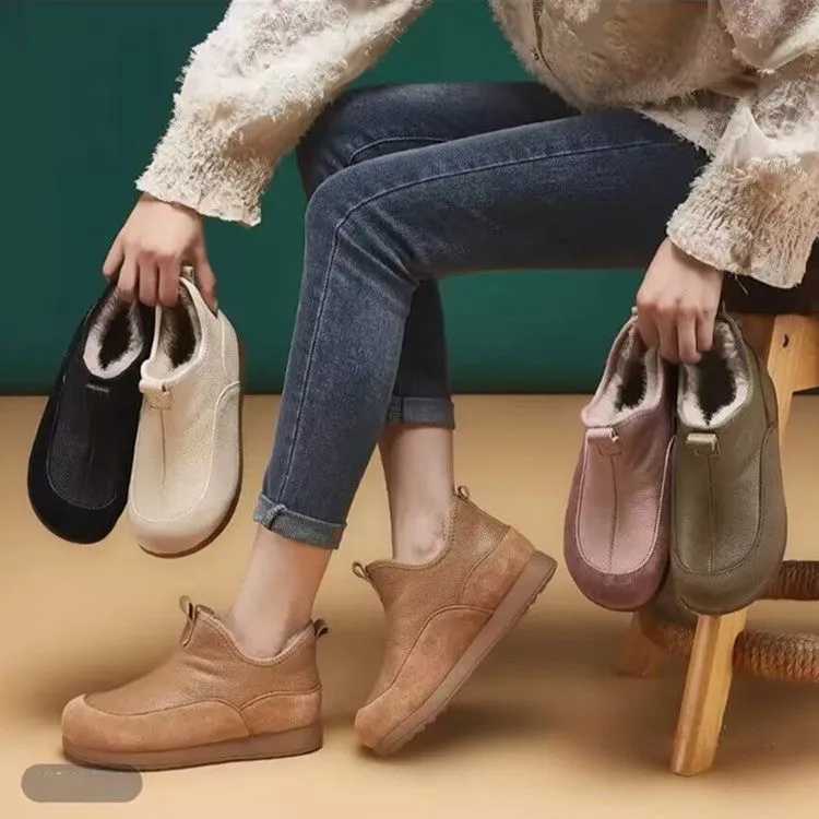 2025秋冬季新款3公分皮面加绒加厚一脚蹬保暖棉鞋雪地靴女cy