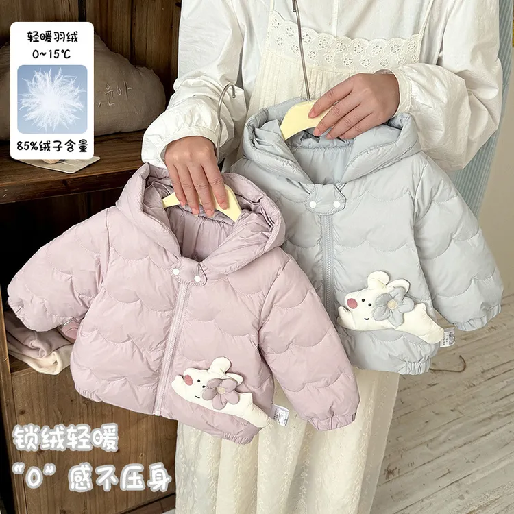 婴幼儿连帽轻羽绒服冬季女宝宝卡通保暖90白鸭绒外套女童冬装 a类