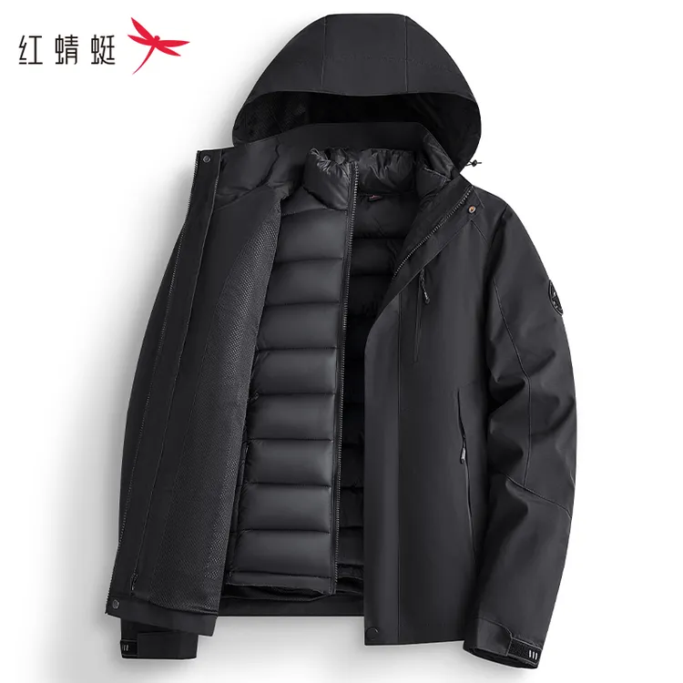 红蜻蜓冲锋衣男秋冬可拆内胆三合一衣二件套工装户外保暖男装外套