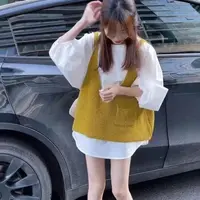 高端欧货慵懒风针织背心衬衫2025秋季新款显瘦叠穿休闲上衣两件套