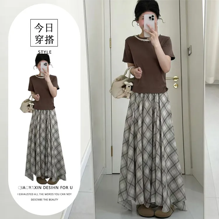 韩系穿搭一整套夏季新款法式设计感短袖上衣气质显瘦半身裙两件套