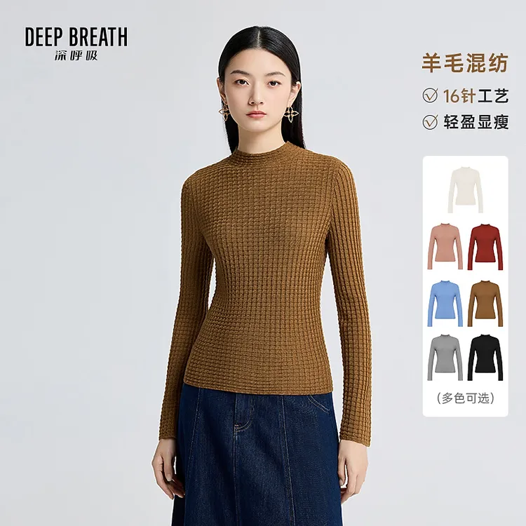 DEEP BREATH深呼吸女装新款烟管领金银丝华夫格毛针织衫A301713