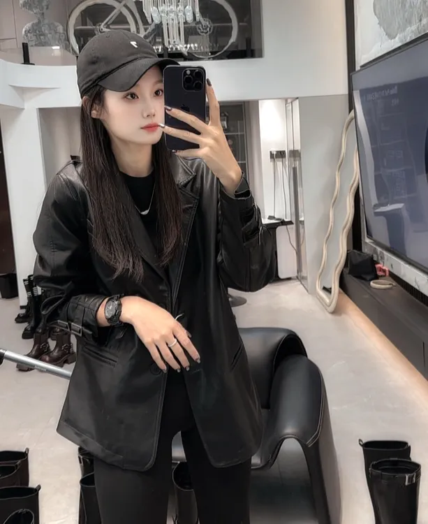 2025欧货新款网红西装皮衣秋季皮衣宽松百搭法式外套复古港风休闲