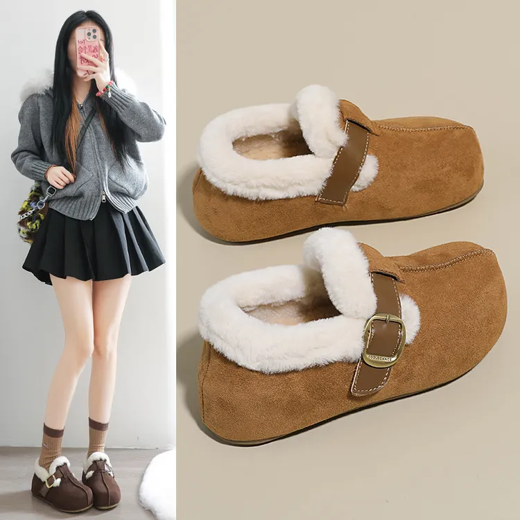 小个子厚底加绒勃肯鞋2025秋冬新款外穿增高时尚百搭休闲毛毛鞋女