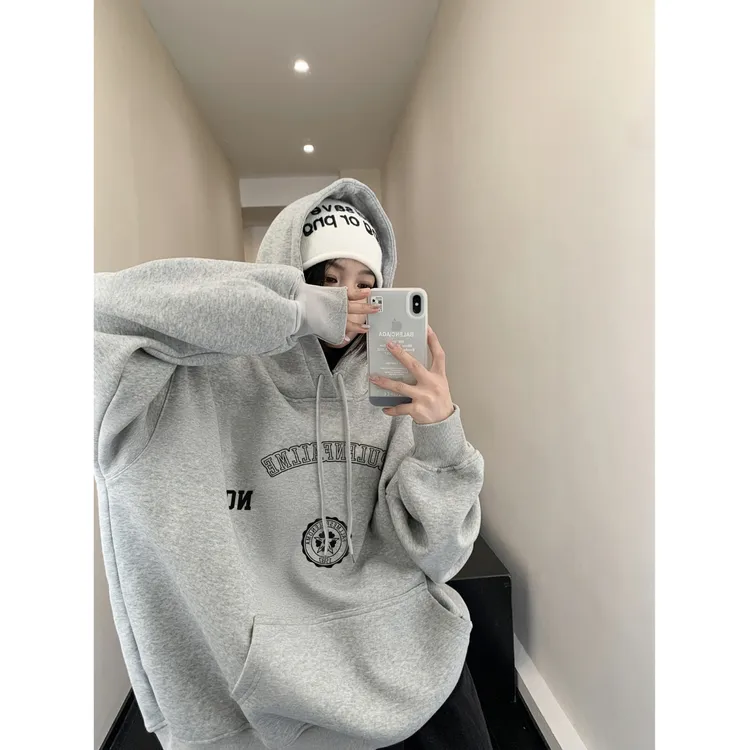 YWBY美式复古高街潮牌小众连帽卫衣男女春秋新款设计感宽松上衣 