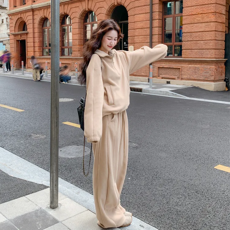 颗粒绒休闲慵懒风套装女秋冬2025新款高级感显瘦卫衣卫裤两件套潮