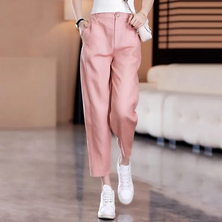 拉夏贝尔裤子女205夏季薄款2025新款休闲裤舒适显瘦哈伦裤九分裤