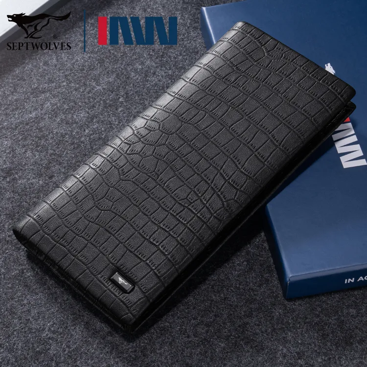 七匹狼羊皮男士钱包长款真皮爆款新款正品高档男款钱夹证件卡包